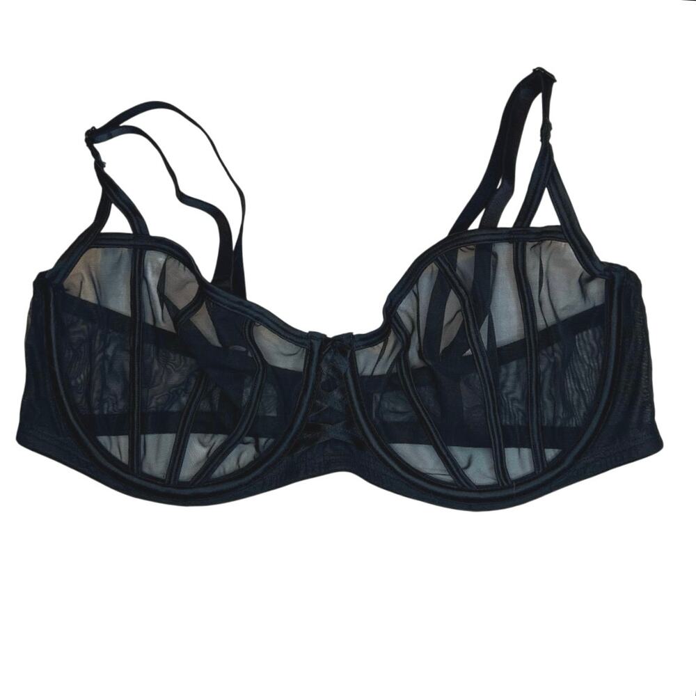 Victoria's Secret Sheer Mesh Demi Bra 34D Black Strappy Y2K